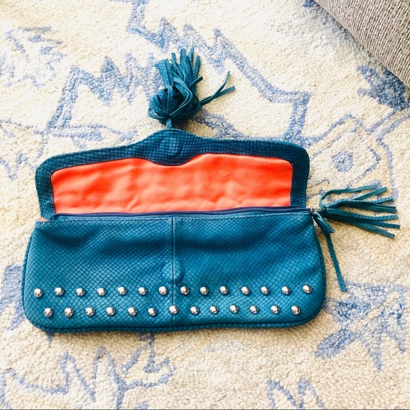 Hype Blue Suede Silver Studded Clutch - Picture 3 of 5